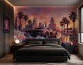 Fototapeta młodzieżowa AUTO MIAMI VIBES palmy zachód 
