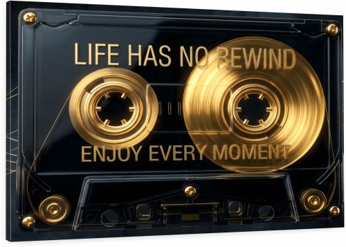 Obraz Kaseta Audio Gold – Life Has No Rewind Motywacja Retro Premium