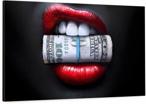 Obraz Usta z Dolarem Red Lips – No Money No Funny Biznes Sukces Premium