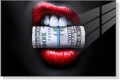Obraz Usta z Dolarem Red Lips – No Money No Funny Biznes Sukces Premium