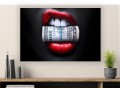 Obraz Usta z Dolarem Red Lips – No Money No Funny Biznes Sukces Premium