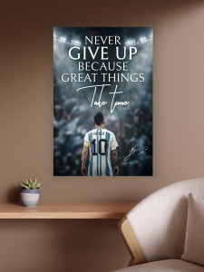 Obraz Lionel Messi Never Give Up – Motywacja Piłka Nożna Sport Premium