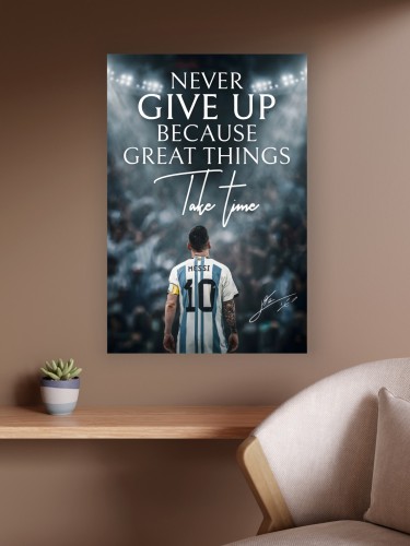 Obraz Lionel Messi Never Give Up – Motywacja Piłka Nożna Sport Premium
