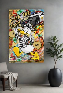 Obraz Kaczor Donald Cops – Street Art Graffiti Biznes Pieniądze Premium