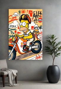 Obraz Homer Simpson Motocykl Gulf – Street Art Retro Wyścigi Premium