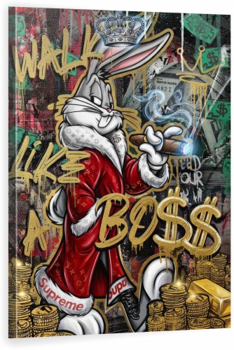 Obraz Królik Bugs Walk Like A Boss Luksusowy – Nowoczesna Sztuka Loft Street Art 