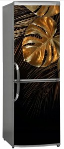 Naklejka, Okleina Laminowana na Lodówkę Złote Liście Palmy Monstera