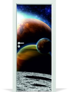 Naklejka na Drzwi Księżyc Planety Kosmos