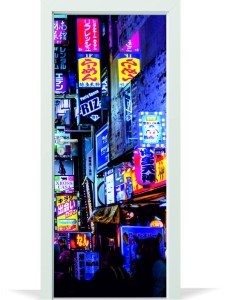 Naklejka na Drzwi Tokio Azja Neon
