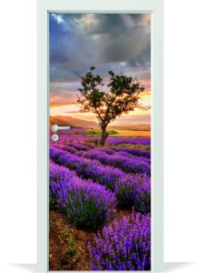 Naklejka na Drzwi Lawenda Drzewo Pole