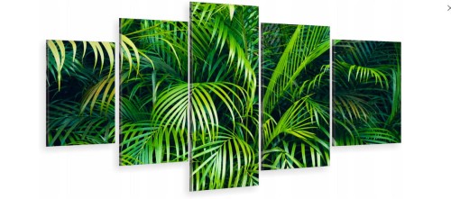 OBRAZ tryptyk 5 częściowy ZIELONE TROPIKALNE LIŚCIE 