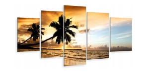 Obraz 5-części tryptyk morze zachód palma plaża