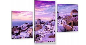 Obraz GRECJA SANTORINI ZACHÓD SŁOŃCA tryptyk na płótnie 