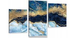 Obraz NOWOCZESNY marmur błękit złoto Tryptyk trzyczęściowy