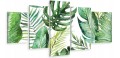 Obraz 5 części tryptyk ZIELONE LIŚCIE NA BIAŁYM TLE